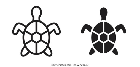 Turtle vector icon set black filled and outlined style.