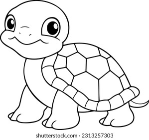 Schildkröte Vektorgrafik. Schwarz-Weiß-Umriss-Umrissbuch oder Seite für Kinder