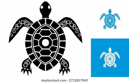 Ilustración vectorial de la tortuga con el diseño lindo del arte de la historieta, una decoración tribal del modelo del símbolo del animal marino en un fondo blanco