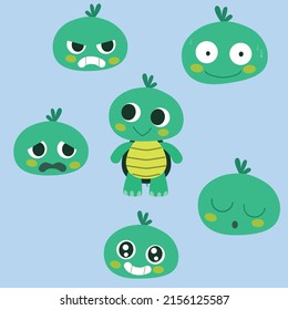 Turtle Vector Illustration. Little animated character expressions. Cute baby animal