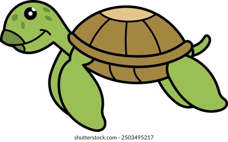Turtle Vector Illustration with Smooth Shell Design, Depicting Graceful Movement in a Calm Ocean Scene