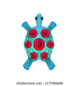 Turtle vector object with roses element, design for decoration, gems, necklace element
