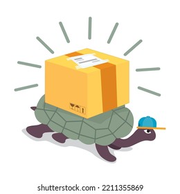 A turtle walked slowly send parcel, slow delivery shipping, illustrator vector cartoon drawing image painting
