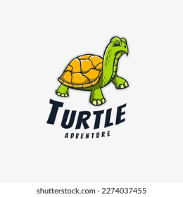 Turtle walking cartoon logo mascot illustration
