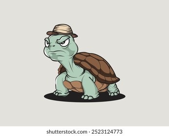 uma tartaruga usando um chapéu com um rosto zangado