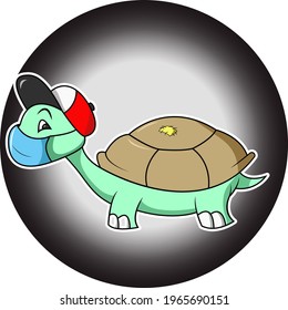 a turtle wearing a hat and face mask