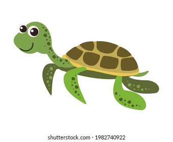 Turtle. Wild animals. Underwater world. Aquarium or tropical marine. Isolated on white background. Illustration in cartoon style. Flat design. Vector art