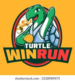 turtle win run mascot kid logo illustration