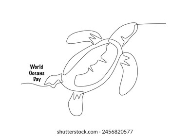 Tortuga. Concepto del Día Mundial del Océano - dibujo de una línea