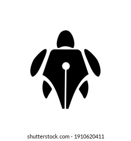 turtle writing, education underwater logo concept fish with fountain pen nib vector icon illustration design	