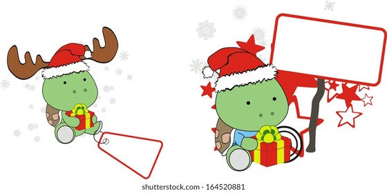  turtle xmas baby claus gift copyspace set in vector format