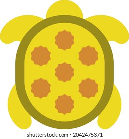 Turtle with yellow shell, illustration, vector, on a white background.