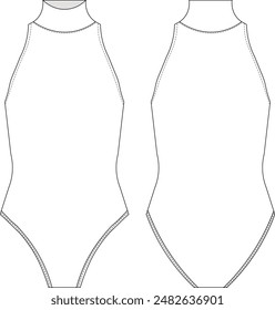 turtleneck bodysuit blouse technical drawing flat sketch template cad mockup fashion woman
