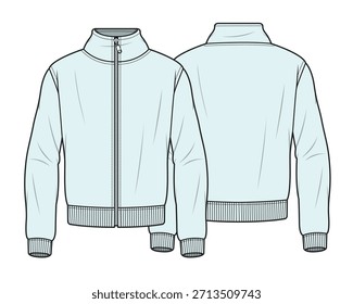 Turtleneck full zip jackets design technical flat sketch vector mockup template.