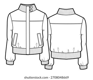 Rollkragenjacke für Frauen technische flache Zeichnung Vektormockup-Illustration.