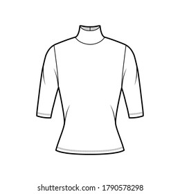 Turtleneck jersey sweater technical fashion illustration with elbow sleeves, close-fitting shape. Flat outwear apparel template front white color. Women, men unisex shirt top CAD mockup