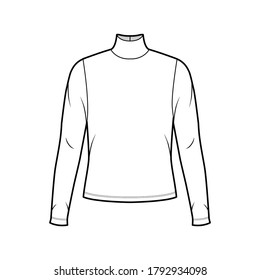 Turtleneck jersey sweater technical fashion illustration with long sleeves, oversized body. Flat outwear apparel template front white color. Women men unisex shirt top CAD mockup