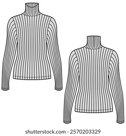 turtleneck knit sweater vector illustration. Turtleneck ribbed sweater mockup