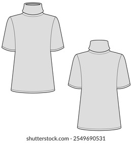 turtleneck neck short sleeve t-shirt mock up vector. Turtleneck mockup	