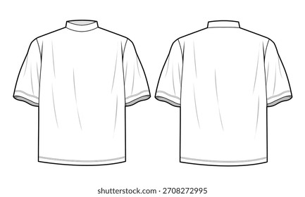 Camiseta de cuello alto de gran tamaño ilustración técnica Vector maqueta Plantilla.