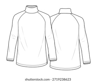 Camiseta de manga raglán de cuello alto Vector de diseño maqueta Plantilla boceto plano técnico.