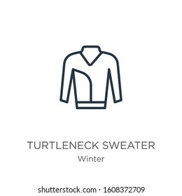 Turtleneck sweater icon. Thin linear turtleneck sweater outline icon isolated on white background from winter collection. Line vector sign, symbol for web and mobile