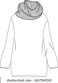 
Turtleneck sweater vector template. clothing. Front and back view. Outline fashion technical sketch of apparel.