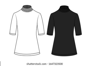 turtleneck sweatshirt fashion flat sketch template