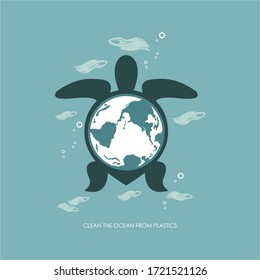 turtles with the back of the earth, while the sea as their habitat is very dirty, vector illustrations