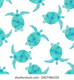 Turtles. Bright stylish seamless pattern on white. Vector illustration on a marine theme.  Perfect for design templates, wallpaper, wrapping, fabric and textile.