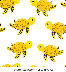 Turtles cartoon, character ,animal vector seamless pattern on white background . Concept for print, wallpaper, wrapping paper 