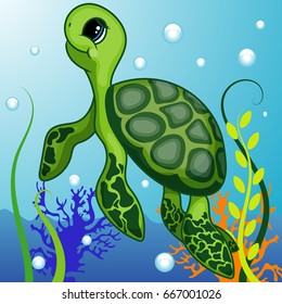 Turtles Character Underwater World, Cartoon Hand Drawn Vector Illustration EPS 10