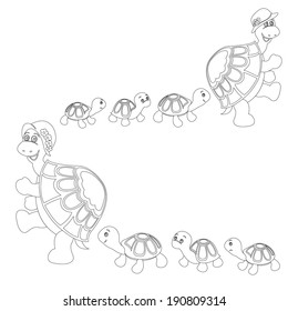 turtles with child for coloring book