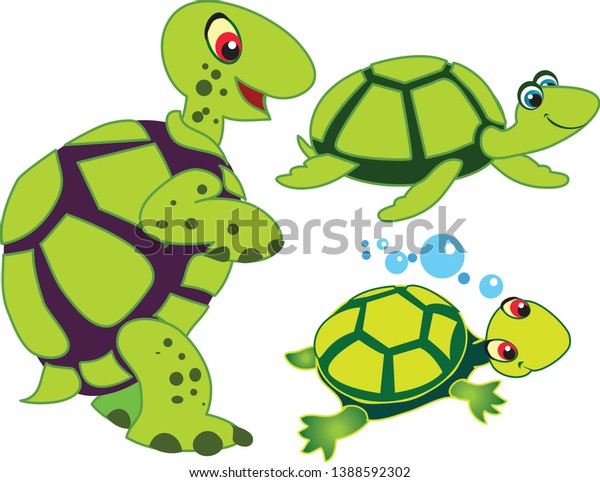 Turtles Drawing Turtles White Background Funnycute Stock Vector ...