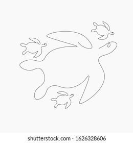 Turtles family swim on sea, animal line drawing vector illustration
