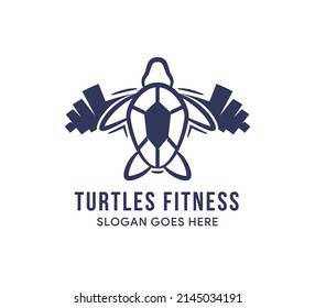 turtles fitness logo design template using blue color isolated in white background