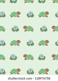 Turtles and flowers seamless pattern