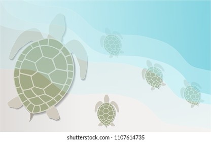 Turtles go home in the sea - Vector illustration