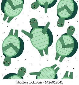 Turtles, hand drawn backdrop. Colorful seamless pattern with animals. Decorative cute wallpaper, good for printing. Overlapping background vector. Design illustration