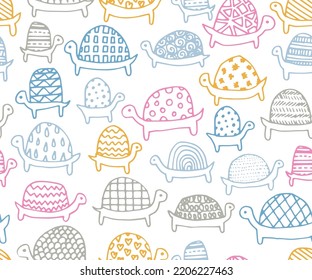 Turtles handmade seamless pattern design