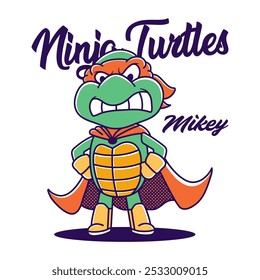 Tortugas ninja mikey lindo Vector de dibujos animados retro dibujado a mano lindo Vector de dibujos animados retro dibujado a mano