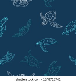 Turtles on marine background. For cloth, wrapping paper.