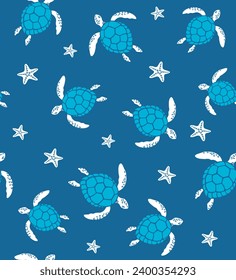 Turtles pattern illustration in vector. Art with stylized turtles in simple lines. Design for wallpapers, backgrounds, fabrics, etc.