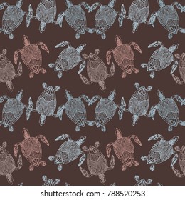 turtles pattern on brown background ethnic vector pattern