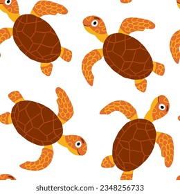 Turtles pattern on white. Underwater animals kids pattern in hand drawn style, nursery background