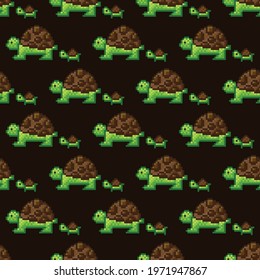 Turtles pattern pixel art. Seamless pattern. Pixel art turtles pattern.