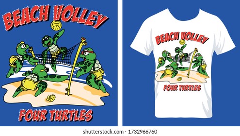 Schildkröten spielen Beachvolleyprint-Vektor