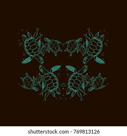 turtles at the sea ocean fishes mirror dark