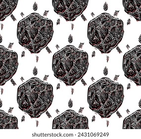 Turtles seamless pattern. Doodle hand drawn illustration. Black and white ethnic tortoise endless background.
