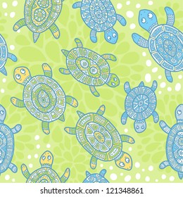 Turtles seamless pattern - green and blue